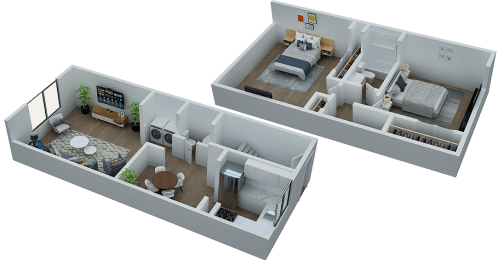 two floor plans of a bedroom and living room