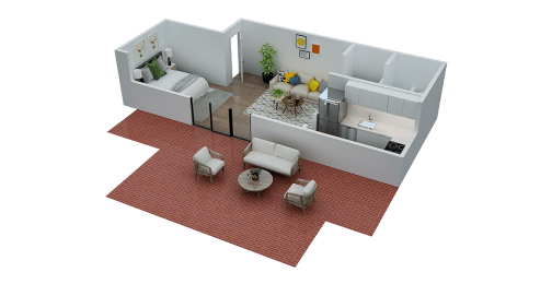 a 3d floor plan of a house with a living room