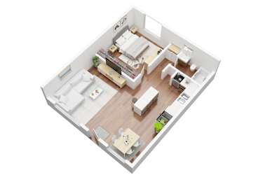 Chadron Apartments Stilman 1 bedroom floorplan 3d