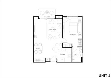 A black and white diagram of a floor plan for Unit J.