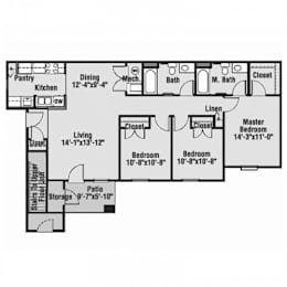 3 Bedroom Floorplan at The Westcott, Indiana