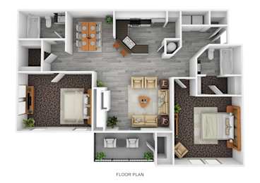 A floor plan of a house with a living room, dining room, kitchen, and bedrooms.
