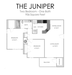 the juniper floor plan  two bedroom one bath at Timberwalk at Mandarin Apartment Homes, Florida, 32257