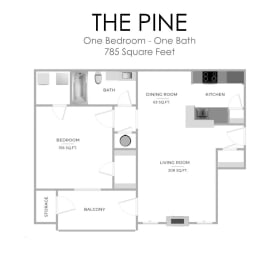 the pine floor plan  one bedroom one bath 747 sq ft at Timberwalk at Mandarin Apartment Homes, Florida, 32257