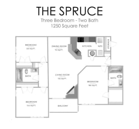 the spike floor plan  three bedroom two bath 132 at Timberwalk at Mandarin Apartment Homes, Florida, 32257