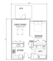  Floor Plan 1 Bed, 1 Bath  A4 (MFTE)