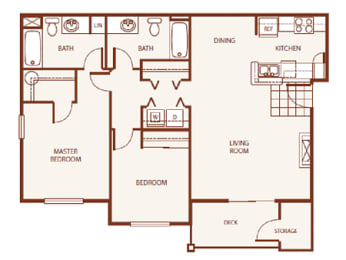  Floor Plan 2 Bed 2 Bath B1