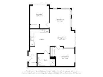 A black and white floor plan of a two bedroom apartment.
