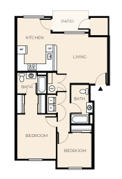 Floor Plan  2 Bed 2 Bath  B1A