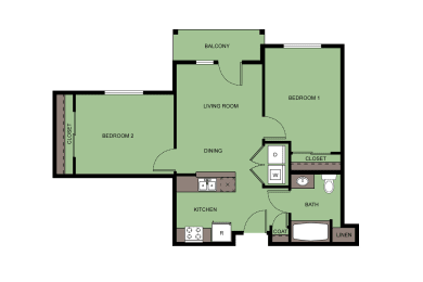  Floor Plan 2 Bed 1 Bath  B2