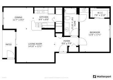  Floor Plan 1 Bed, 1 Bath A60