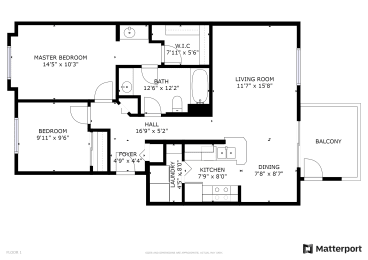  Floor Plan 2 Bed, 1 Bath B60