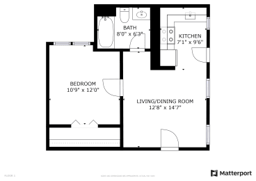  Floor Plan 1 Bed, 1 Bath A50