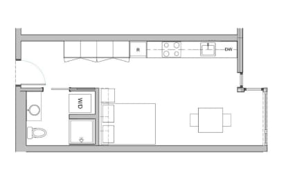  Floor Plan Studio 1 Bath  A