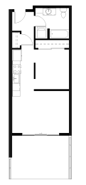 a small floor plan of a room with a closet and a desk