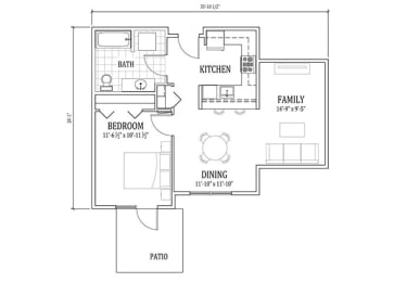  Floor Plan 1 Bed, 1 Bath Den A2