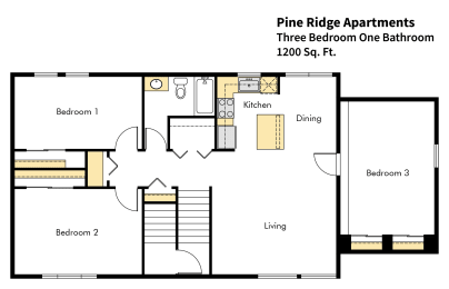  Floor Plan 3 Bed 1 Bath  31A