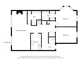  Floor Plan 2 bed, 2 bath B1