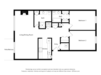  Floor Plan 2 bed, 2 bath B2
