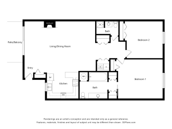  Floor Plan 2 bed, 2 bath B3