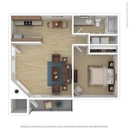  Floor Plan 1 Bed, 1 Bath A1