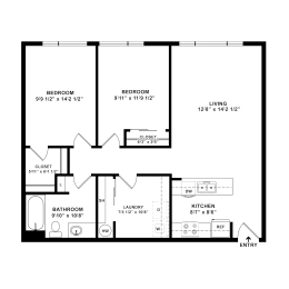  Floor Plan 2 Bed, 1 Bath B60 - Walton II