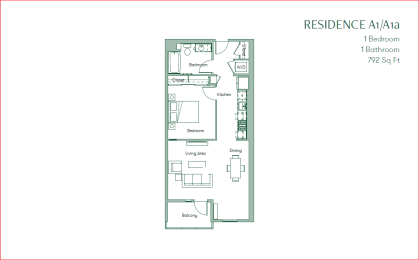 The Baxter floorpan 1 Bedroom 1 Bath 792 square feet at The Baxter Apartments, Los Angeles, CA, 90028