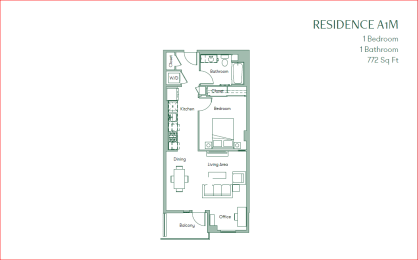 The Baxter floorpan 1 Bedroom 1 Bath 772 square feet at The Baxter Apartments, California, 90028