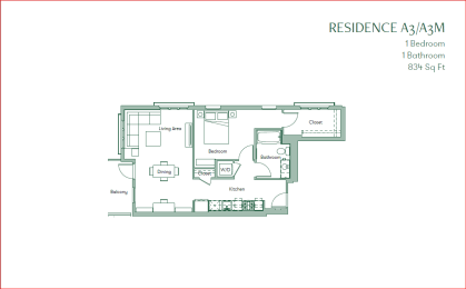 The Baxter floorpan 1 Bedroom 1 Bath 834 square feet at The Baxter Apartments, Los Angeles