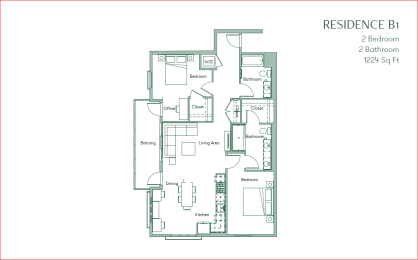 The Baxter floorpan 2 Bedroom 2 Bath 1224 square feet A at The Baxter Apartments, Los Angeles, CA