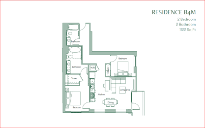 The Baxter floorpan 2 Bedroom 2 Bath 1122 square feet at The Baxter Apartments, California