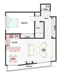 One-Bedroom-Floor-Plan at 888 Hilgard – Furnished Apartments, California