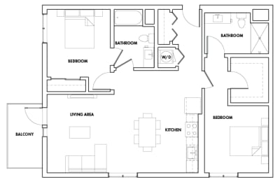 2BEDJ-713T Floor Plan at Fedora Bliss LLC, Woodland Hills