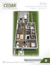 Floor Plan  A floor plan for a two bedroom apartment at Cedar Crossing.
