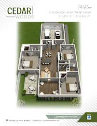 Floor Plan  A 3 bedroom apartment home with 2 bathrooms and 1,753 square feet is available at Cedar Woods.