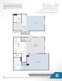 A floor plan for a 2 bedroom loft at The Landings of Madison Heights.