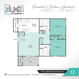2 bed 2 bath floor plan A at The Luxe of Southaven, Mississippi