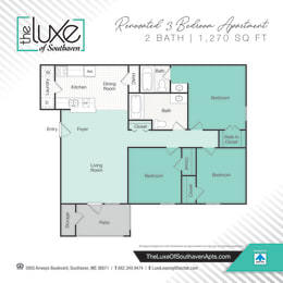 3 bed 2 bath floor plan at The Luxe of Southaven, Southaven, MS