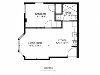 a floor plan of a house with a bedroom and a living room