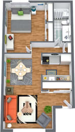 a floor plan of a house with a bedroom and a living room