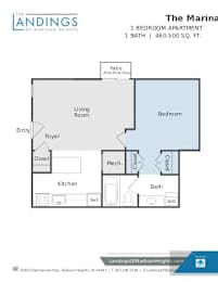 A floor plan for a one bedroom apartment at The Landings of Madison Heights.