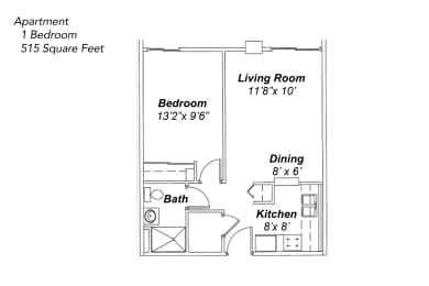 Floor Plan  1 BR Apt, Trails