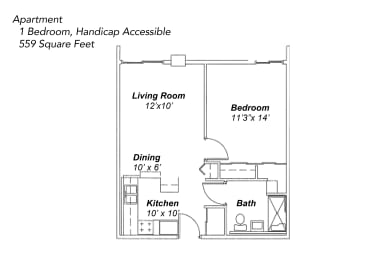 Floor Plan  1 BR Apt, Handicap, Trails