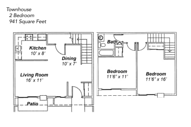 Floor Plan  2 BR Townhouse, Trails