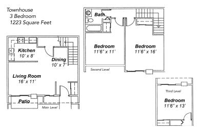 Floor Plan  3 BR Townhouse, Trails