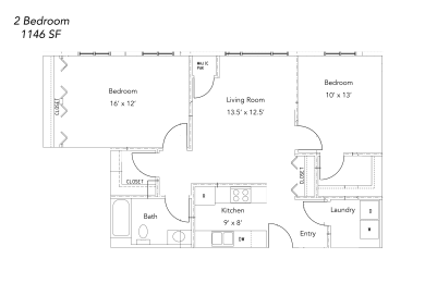 Floor Plan  2 Bedroom Large - Market Rate