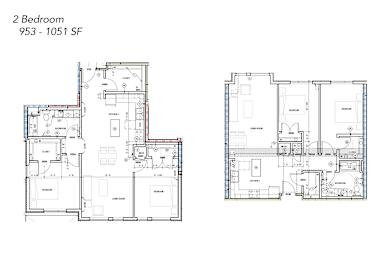 Floor Plan  Two floor plan of a 2 bedroom apartment.