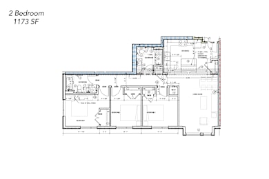 Floor Plan  A floor plan of a 2 bedroom apartment with an area of 1173 square feet.