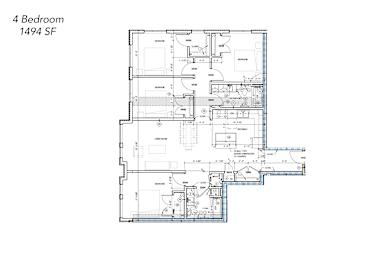 Floor Plan  A floor plan of a 4 bedroom apartment.