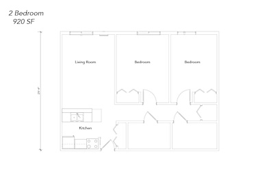 Floor Plan  A floor plan of a 2 bedroom apartment sized 920 square feet.